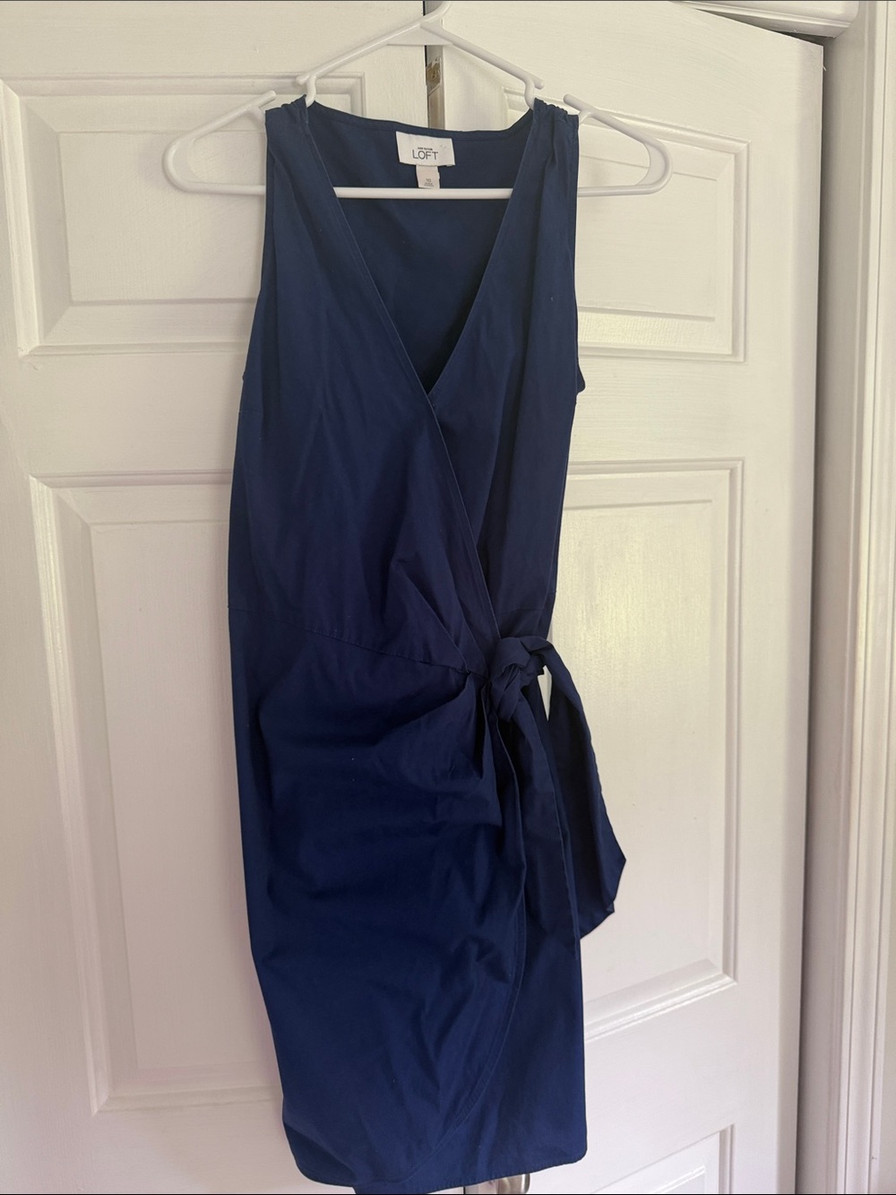 LOFT Navy Wrap-Side Tie Midi Dress